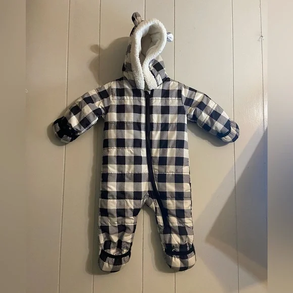 Wonder Nation black white checkered plaid hooded winter Baby 3-6 unisex bunting - Picture 2 of 6